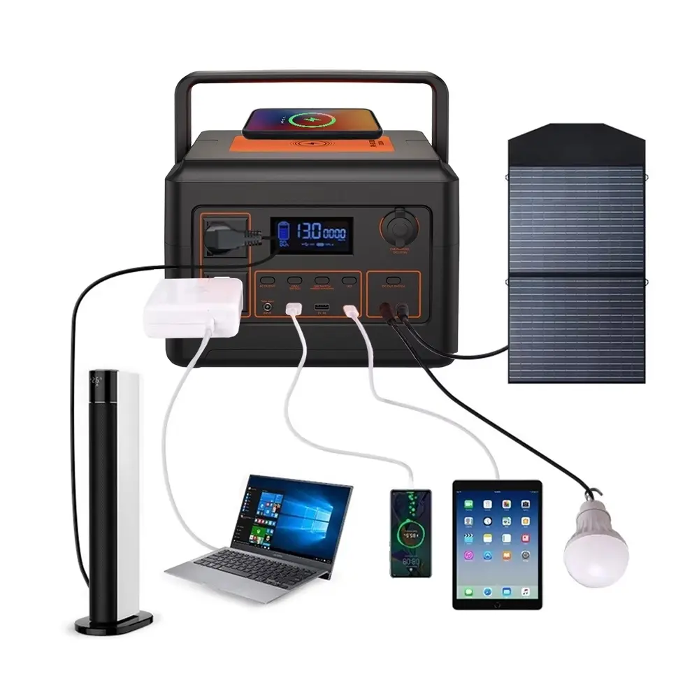 DK-A600W/1000W Portable Solar Power Generator with Wireless Mobile Phone Charger Lithium Lifepo4 Solar Power Station 